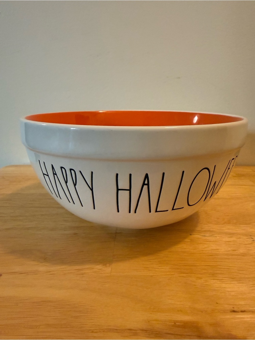 Rae Dunn White Ceramic "HAPPY HALLOWEEN" Bowl with Orange Interior